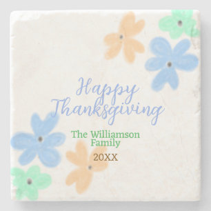 Blue orange green watercolor flower winterThanks Stone Coaster