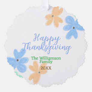 Blue orange green watercolor flower winterThanks Tree Decoration Card