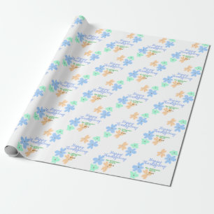 Blue orange green watercolor flower winterThanks  Wrapping Paper