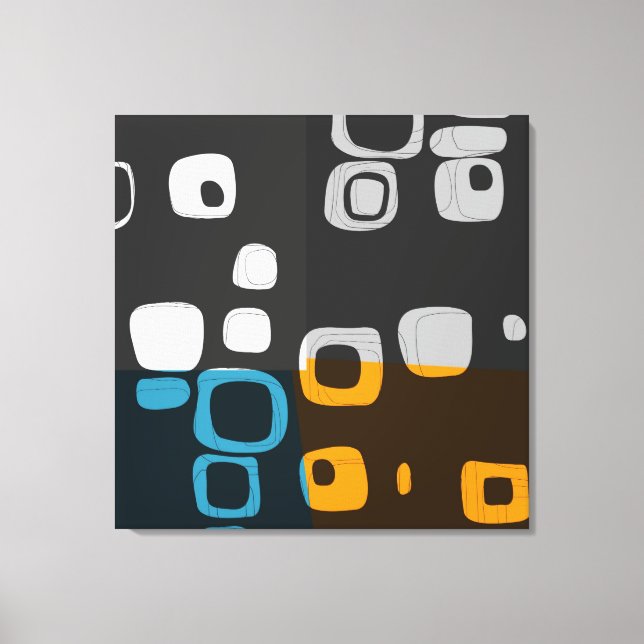Blue, Orange, Grey Retro Abstract Art Canvas (Front)