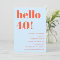 Blue Orange Hello 40 Birthday Party Bold Modern
