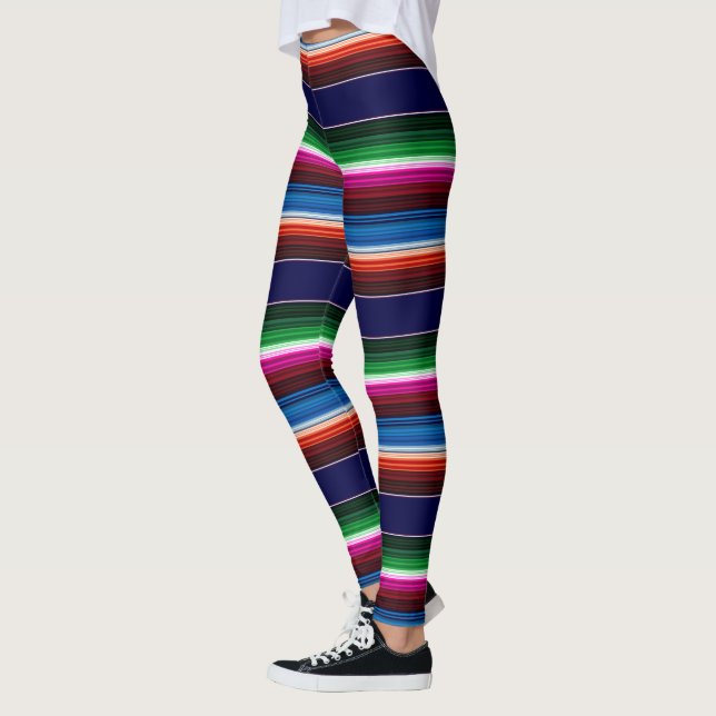 Blue, Orange, Hot Pink, Green Mexican Sarape Leggings (Left)