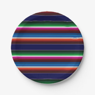 Blue, Orange, Hot Pink, Green Mexican Sarape Paper Plate