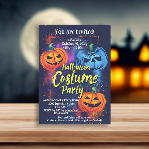 Blue Orange Jack-O-Lantern Halloween Costume Party Invitation