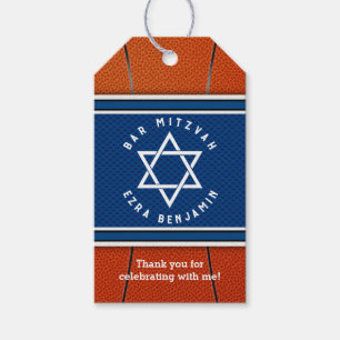 Blue Orange Jersey Basketball Bar Mitzvah Gift Tags