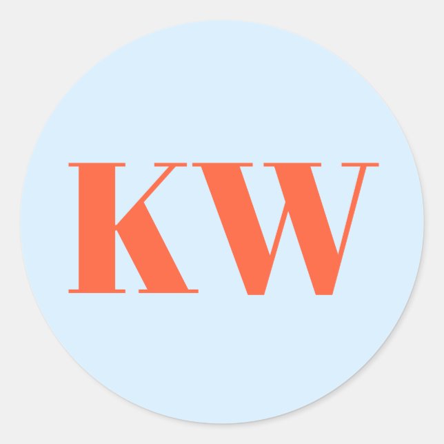 Blue Orange Large Monogrammed Initial Personalised Classic Round Sticker (Front)
