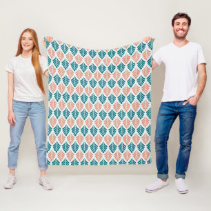 Blue Orange Leaf Petal Vintage Art-Nouveau Pattern Fleece Blanket