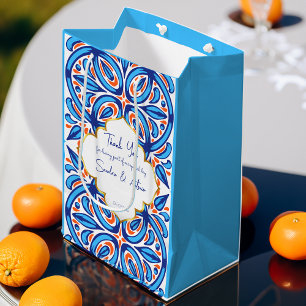 Blue orange Majolica tiles personalised favour Medium Gift Bag