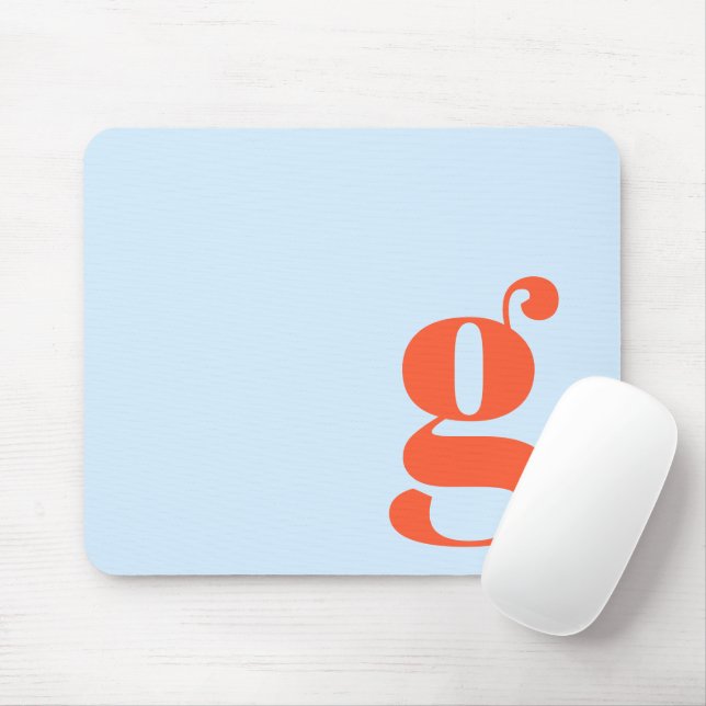 Blue Orange Minimal Retro Monogram Initial Custom Mouse Mat (With Mouse)
