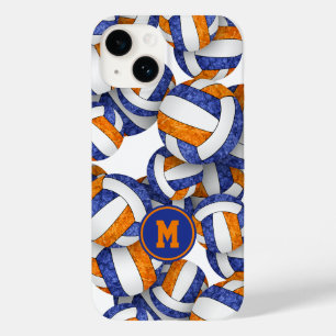 Blue orange monogrammed girly volleyballs pattern Case-Mate iPhone 14 case