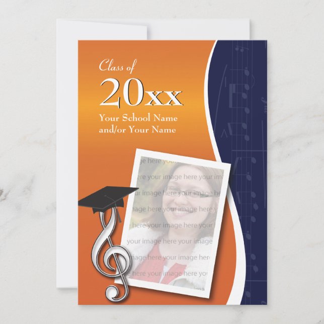 Blue & Orange Music Graduation Invitation (Front)