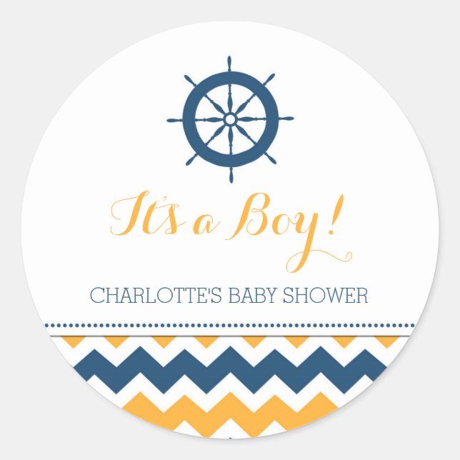 Blue Orange Nautical Baby Shower Favour Stickers (Front)