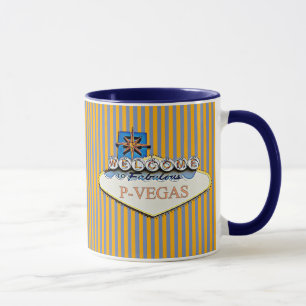 Blue Orange P-Vegas Platteville Wisconsin Mug