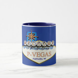 Blue Orange P-Vegas Platteville Wisconsin Mug