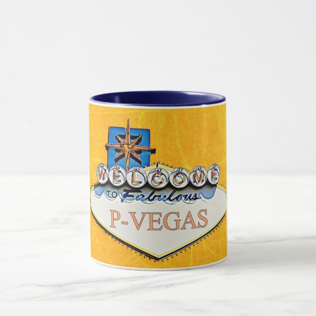 Blue Orange P-Vegas Platteville Wisconsin Mug (Center)