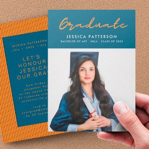 Blue Orange Party Graduate Editable Graduation Announcement