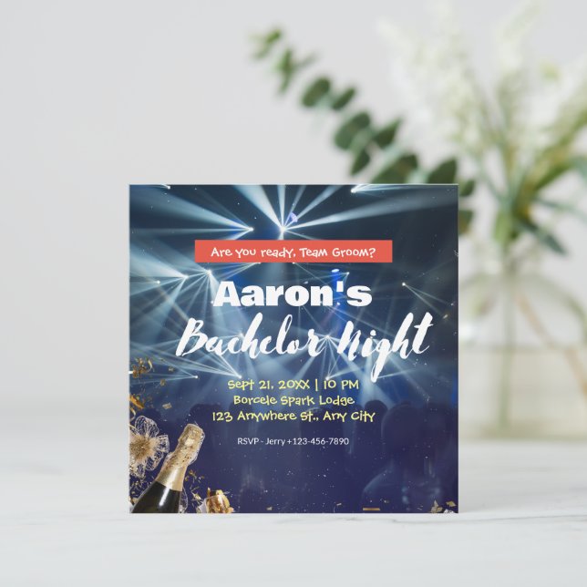 Blue Orange Party Room Bachelor Night Invitation (Standing Front)