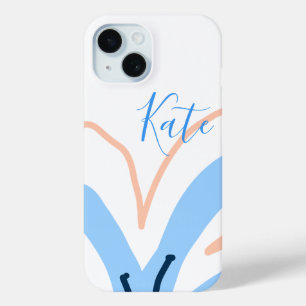 Blue orange pastel flower add name boho retro gift iPhone 15 case