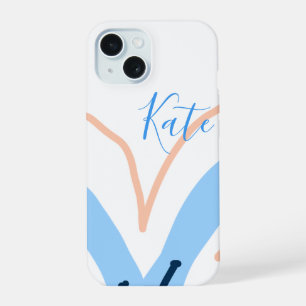Blue orange pastel flower add name boho retro gift iPhone 15 case