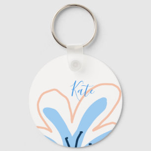 Blue orange pastel flower add name boho retro gift key ring