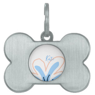 Blue orange pastel flower add name boho retro gift pet ID tag