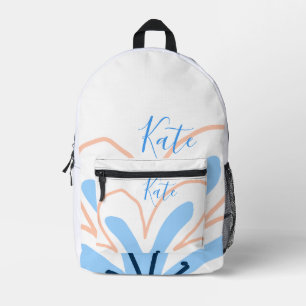 Blue orange pastel flower add name boho retro gift printed backpack