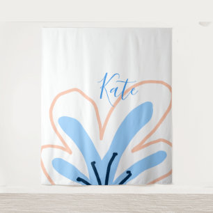 Blue orange pastel flower add name boho retro gift tapestry