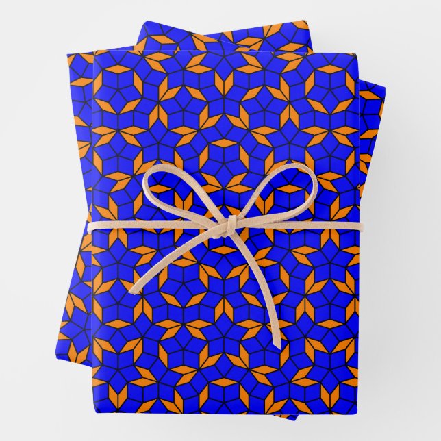 Blue Orange Penrose Tiling Mathematics Aperiodic  Wrapping Paper Sheet (In situ)