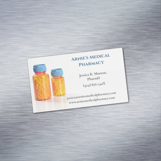  Blue Orange Pill Bottles Pharmacist Pharmacy  Magnetic Business Card (In Situ)