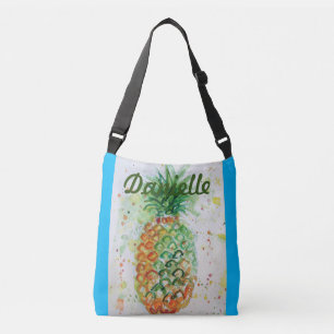 Blue Orange Pineapple Girls Name art Crossbody Bag