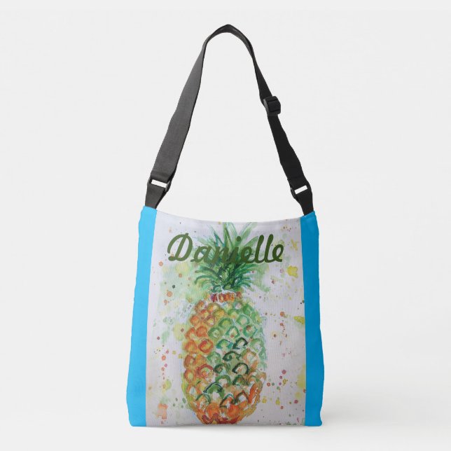 Blue Orange Pineapple Girls Name art Crossbody Bag (Front)
