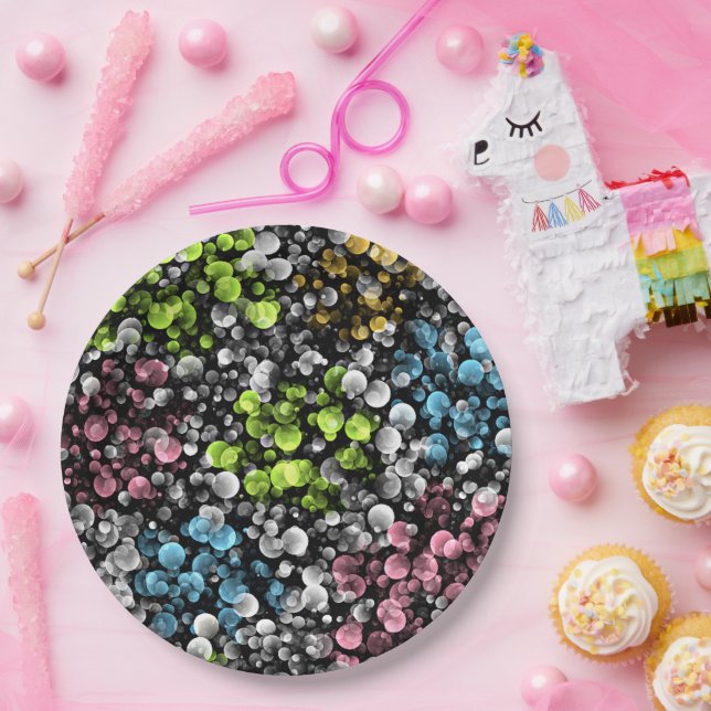 Blue Orange Pink Lime Green Polka Dots Pattern Paper Plate (Party)