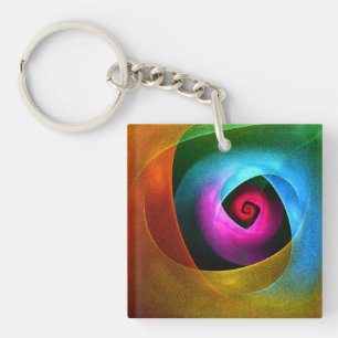 Blue Orange Pink Modern Abstract Art Pattern #24 Key Ring