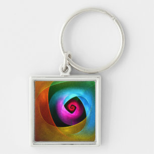 Blue Orange Pink Modern Abstract Art Pattern #24 Key Ring