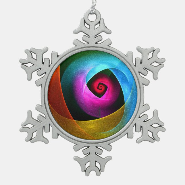 Blue Orange Pink Modern Abstract Art Pattern #24 Snowflake Pewter Christmas Ornament (Front)