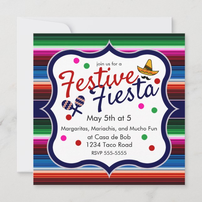 Blue Orange Pink Sarape Cinco de Mayo Invitation (Front)