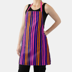 Blue Orange Pink Vertical Stripes Design Apron