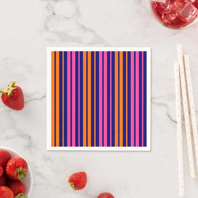 Blue Orange Pink Vertical Stripes Design   Napkin (Insitu)