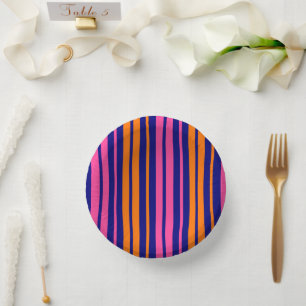 Blue Orange Pink Vertical Stripes Design   Paper Plate