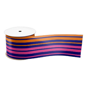 Blue Orange Pink Vertical Stripes Design Satin Ribbon