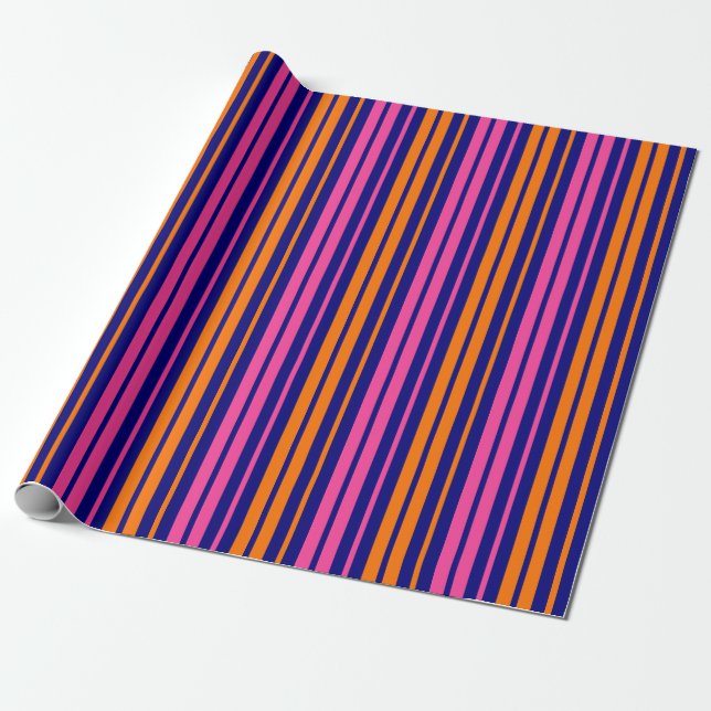 Blue Orange Pink Vertical Stripes Design   Wrapping Paper (Unrolled)