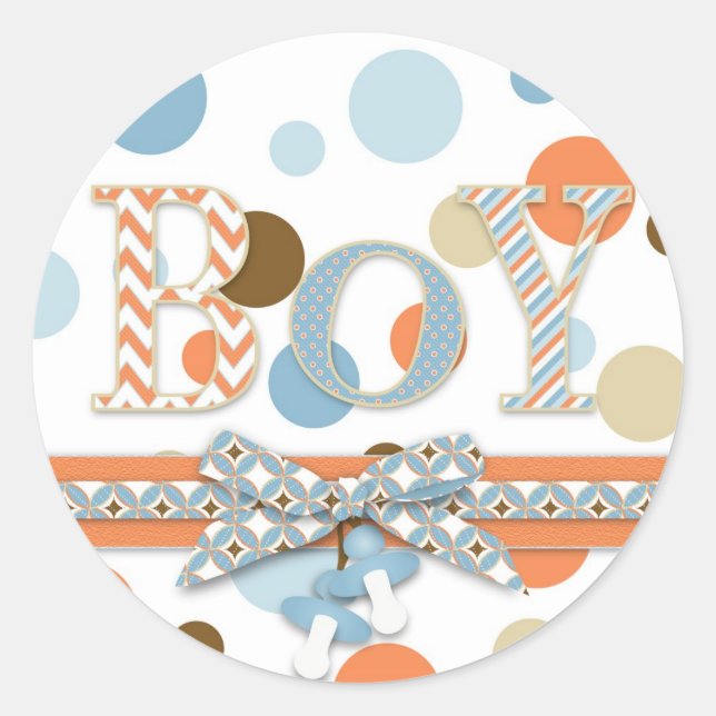 Blue & Orange Polka Dots Baby Shower Classic Round Sticker (Front)