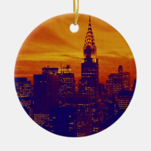 Blue Orange Pop Art New York City Ceramic Tree Decoration