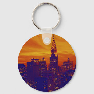 Blue Orange Pop Art New York City Key Ring