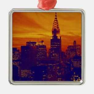 Blue Orange Pop Art New York City Metal Tree Decoration