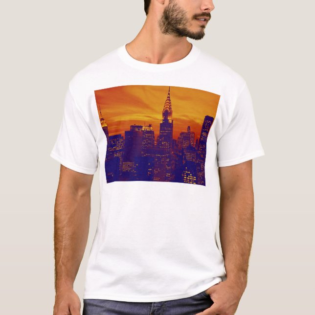 Blue Orange Pop Art New York City T-Shirt (Front)