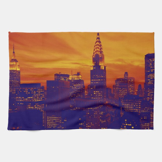 Blue Orange Pop Art New York City Tea Towel (Horizontal)