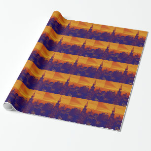 Blue Orange Pop Art New York City Wrapping Paper