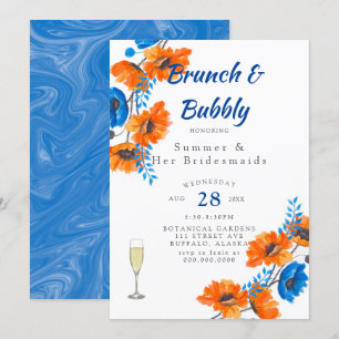 Blue Orange Poppy Bridesmaids Luncheon Invitation