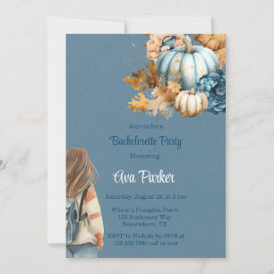 Blue Orange Pumpkin Peony Bachelorette Party Invitation